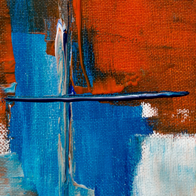 abstract blue, orange, and white painting